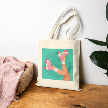 Retro Roller Skates Tote Bag | Y2K Aesthetic Canvas Bag | Custom Cotton Canvas Tote Bags | Party Favors
