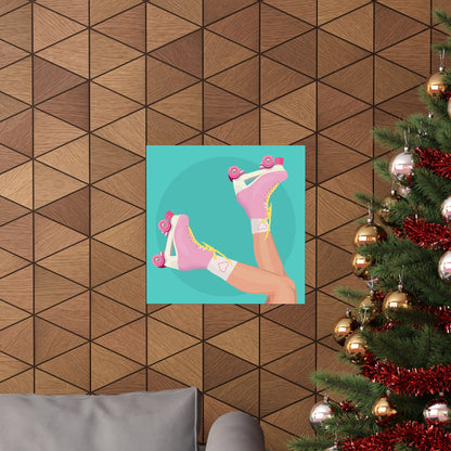 Pink Roller Skates Wall Art Poster | Y2K Aesthetic Print | Retro 90s Illustration | Girl Bedroom Decor