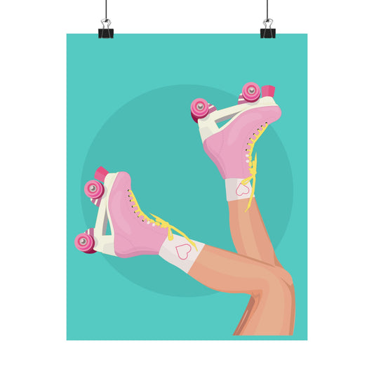 Pink Roller Skates Wall Art Poster | Y2K Aesthetic Print | Retro 90s Illustration | Girl Bedroom Decor