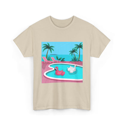 Poolside Vibes T-Shirt - Retro Tropical Flamingo & Swan Pool Graphic