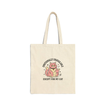 Emotionally Unavailable Except For My Cat Tote Bag | Funny Cat Lover Gift | Aesthetic Canvas Bag