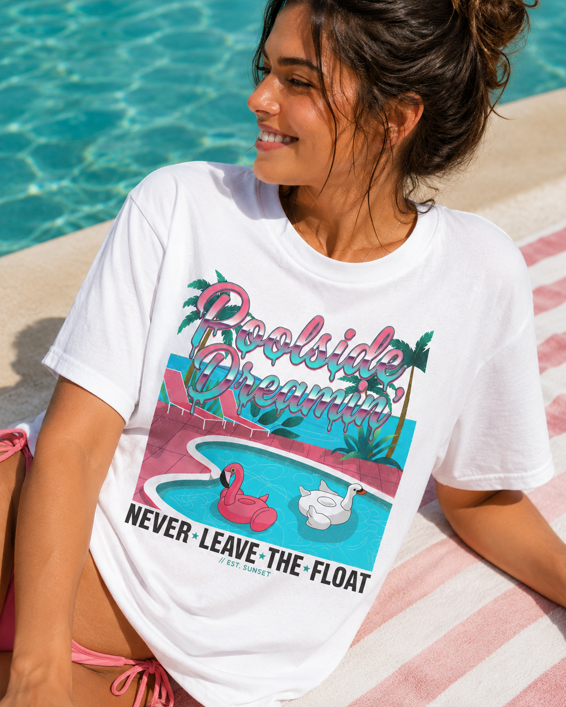 Poolside Dreams T-Shirt — "Never Leave the Float" Retro Swim Tee