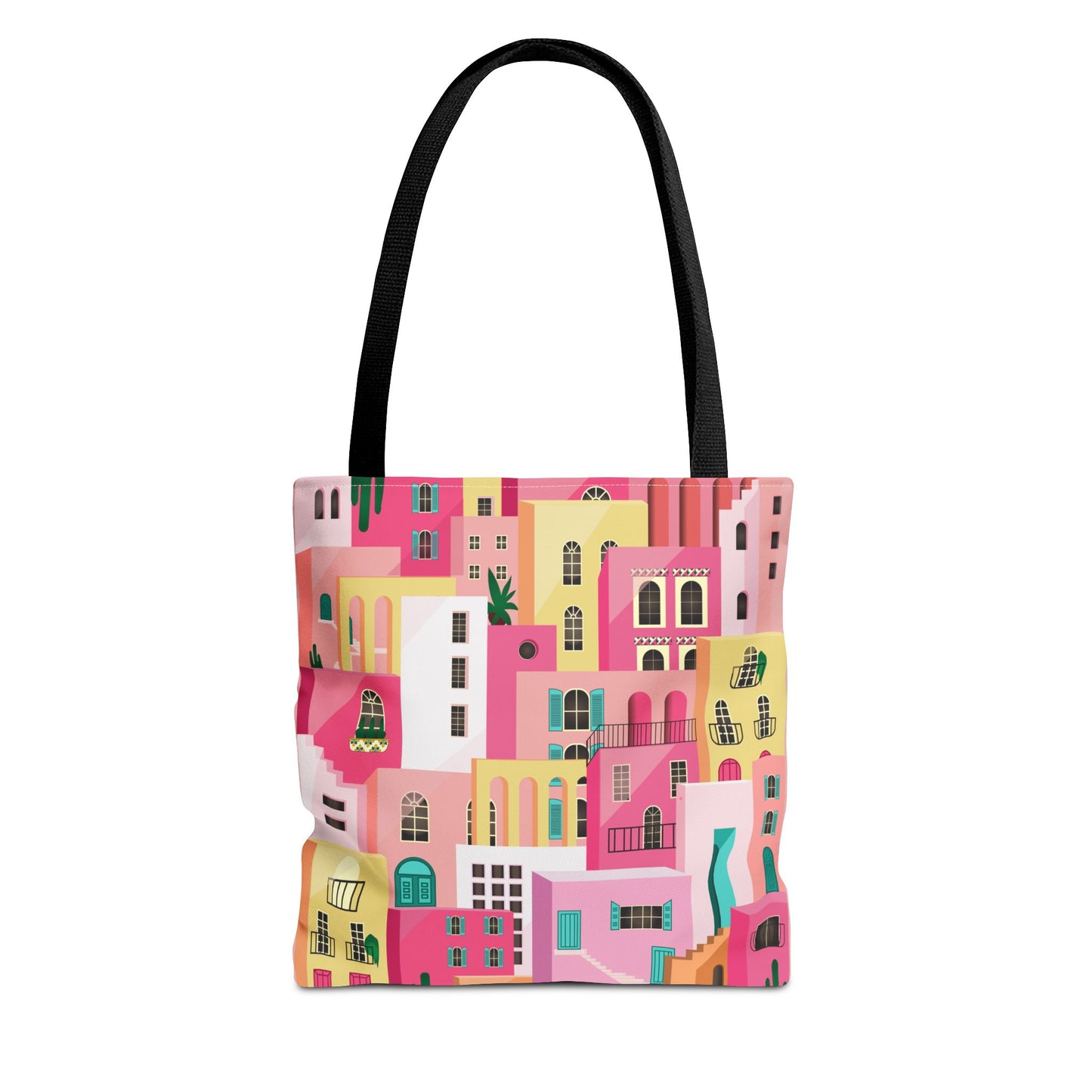 Pink Houses Tote Bag | Print Canvas Bag | Aesthetic Architecture Illustration | Statement Tote