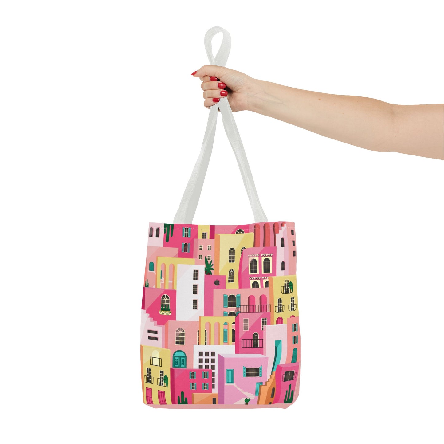 Pink Houses Tote Bag | Print Canvas Bag | Aesthetic Architecture Illustration | Statement Tote