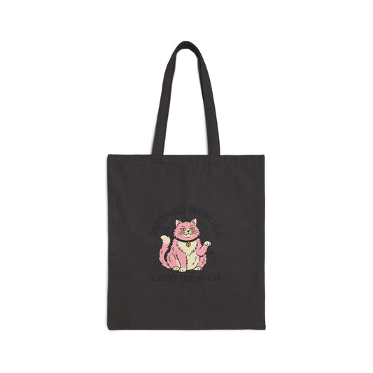 Emotionally Unavailable Except For My Cat Tote Bag | Funny Cat Lover Gift | Aesthetic Canvas Bag