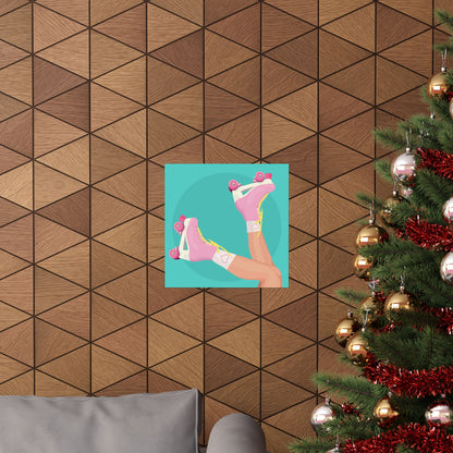 Pink Roller Skates Wall Art Poster | Y2K Aesthetic Print | Retro 90s Illustration | Girl Bedroom Decor