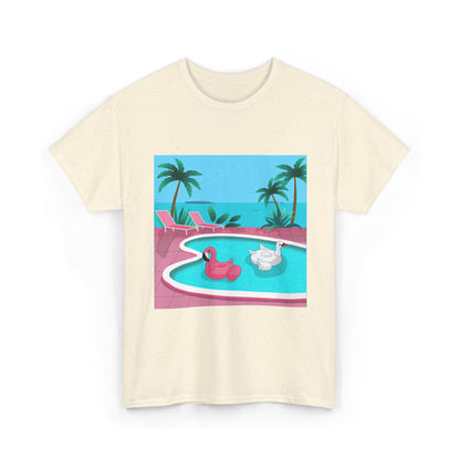 Poolside Vibes T-Shirt - Retro Tropical Flamingo & Swan Pool Graphic