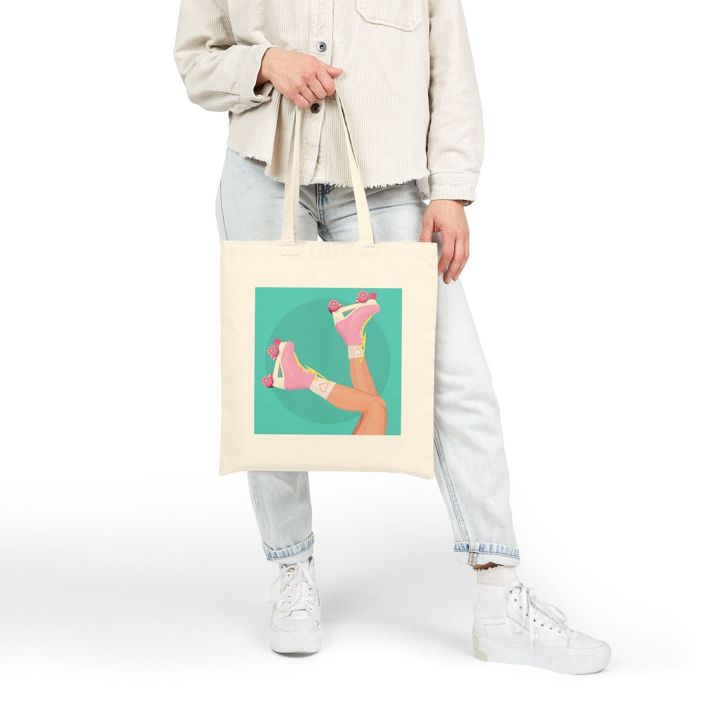 Retro Roller Skates Tote Bag | Y2K Aesthetic Canvas Bag | Custom Cotton Canvas Tote Bags | Party Favors