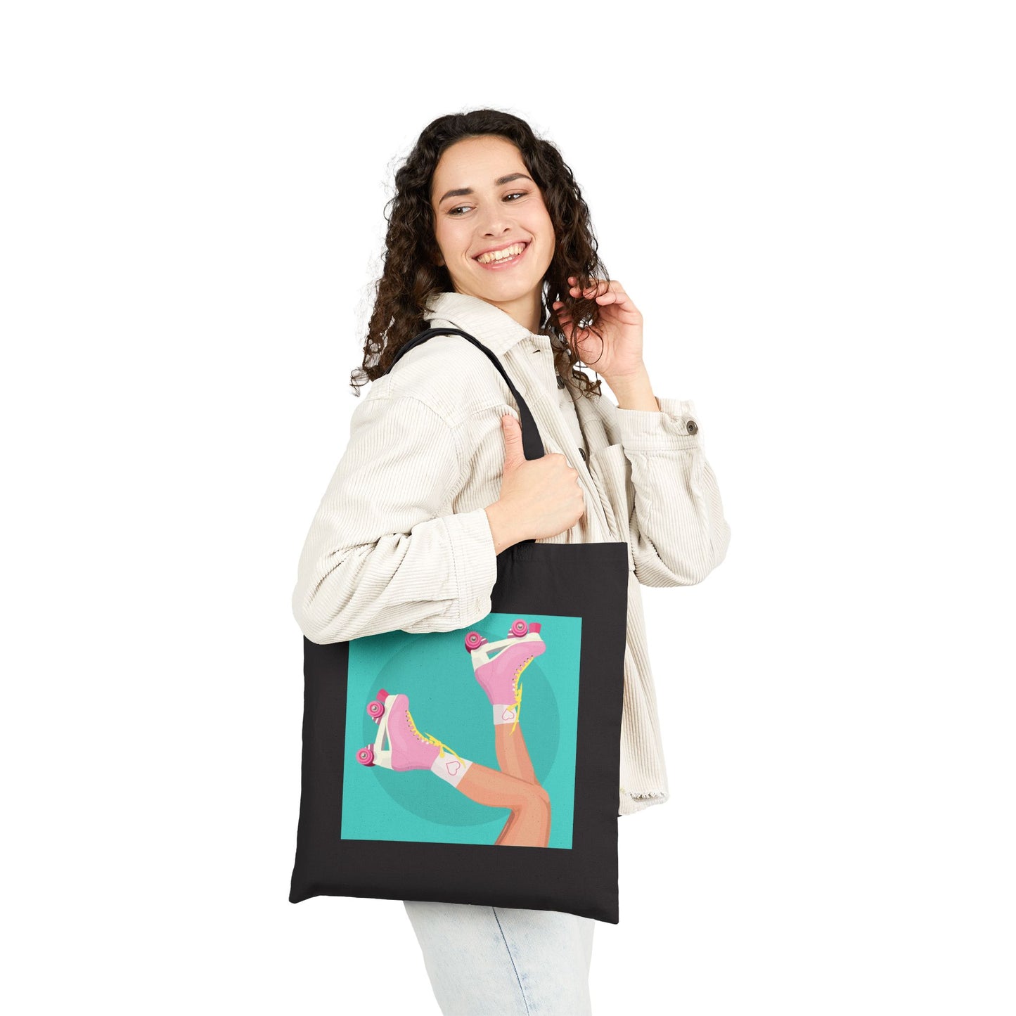 Retro Roller Skates Tote Bag | Y2K Aesthetic Canvas Bag | Custom Cotton Canvas Tote Bags | Party Favors