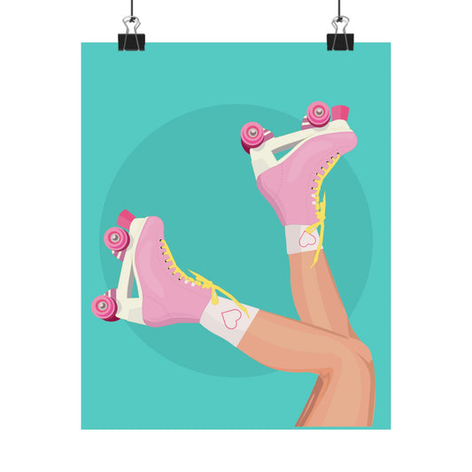 Pink Roller Skates Wall Art Poster | Y2K Aesthetic Print | Retro 90s Illustration | Girl Bedroom Decor